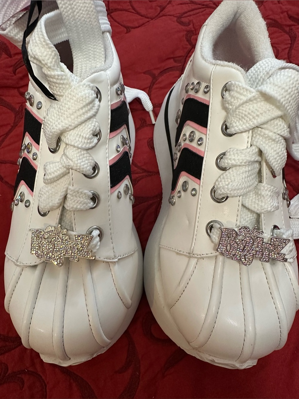 Dolls Kill White Platform Sneakers with Black & Pink Trim